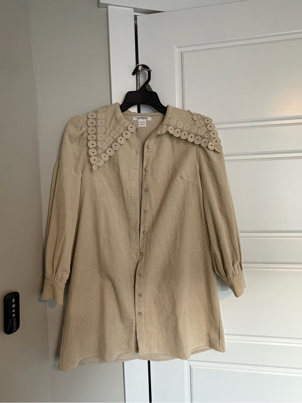 Glamorous Beige Crochet-Collar Mini Dress